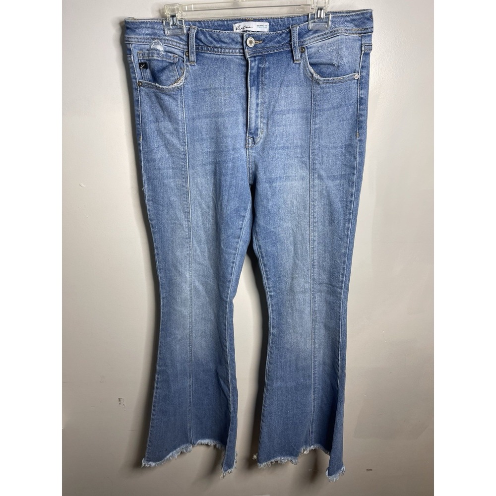KanCan Signature Jeans Womens 31 Blue Ultra High-Rise Super Flare Raw Hems *flaw